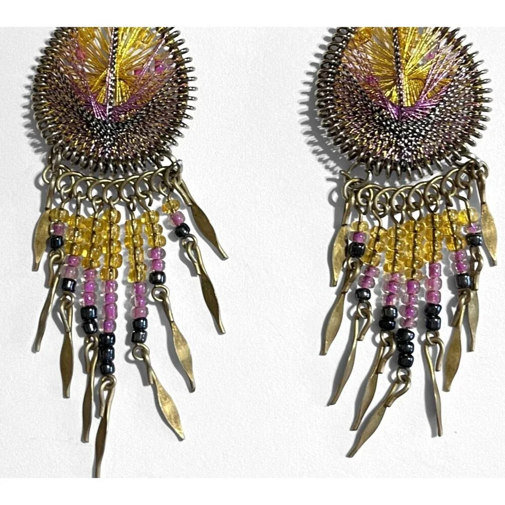 VTG Dreamcatcher Earrings Woven Teardrop Silver Tone Dangle Chandelier 3.5